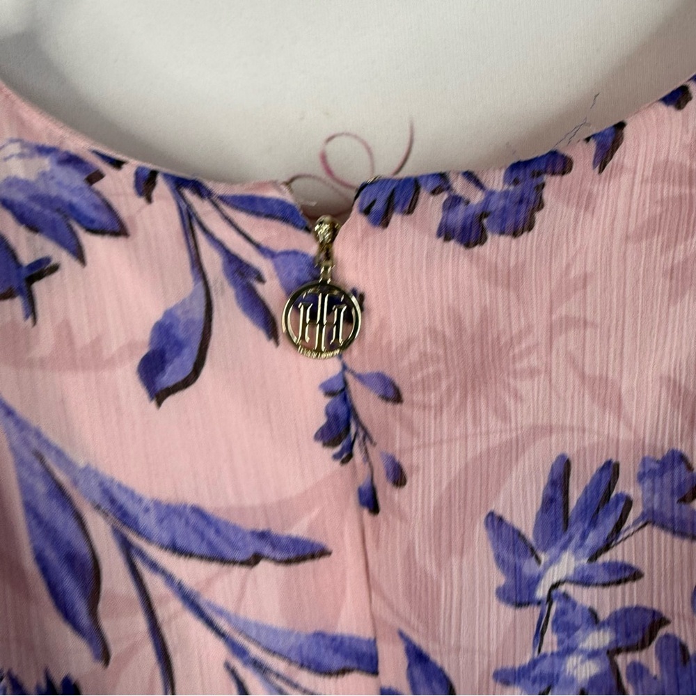 Tommy Hilfiger dress ruffles frilly frills gold charm Floral Pink and Blue Dress - Picture 4 of 14